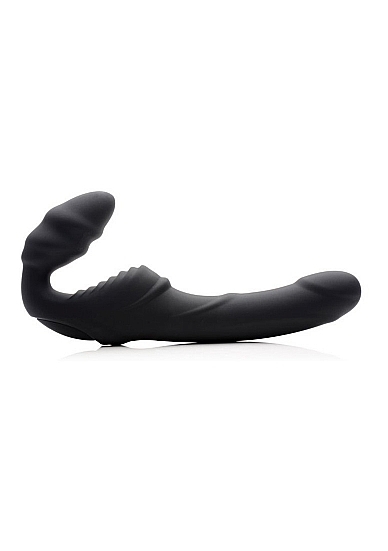 Slim Rider Ribbed Vibrating Strapless Strap-on - Black