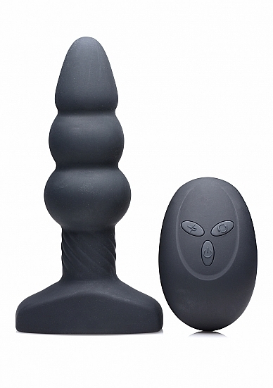 Slim I Rippled Rimming Plug with Remote Control - Black