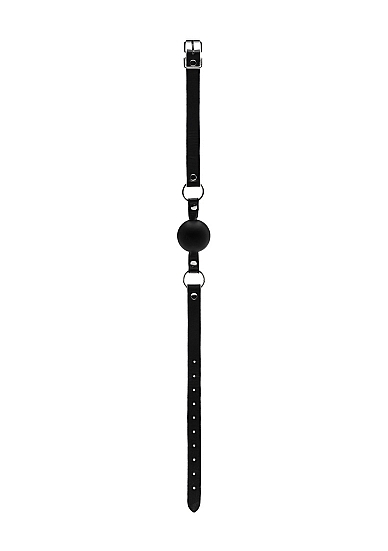 Leather Black and White Mouth Gag with Adjustable Strap