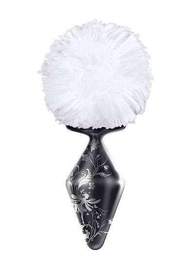 Glass Bunny Tail Butt Plug - Large - Black