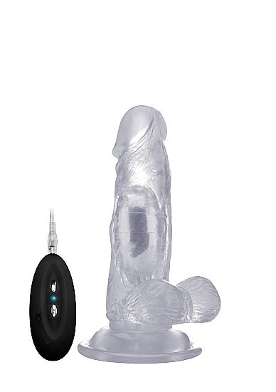 Vibrating Realistic Cock - 6 Inch - With Scrotum - Transparent