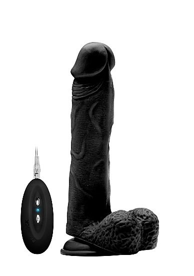 Vibrating Realistic Cock - 9 Inch - With Scrotum - Black
