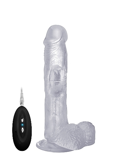 Vibrating Realistic Cock - 9 Inch - With Scrotum - Transparent