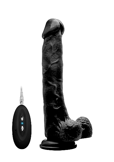 Vibrating Realistic Cock - 10 Inch - With Scrotum - Black