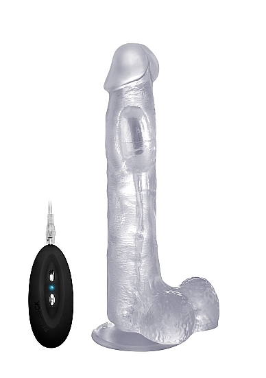 Vibrating Realistic Cock - 10 Inch - With Scrotum - Transparent