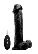 Vibrating Realistic Cock - 11 Inch - With Scrotum - Black