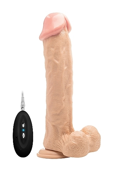 Vibrating Realistic Cock - 11 Inch - With Scrotum - Skin