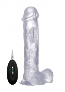 Vibrating Realistic Cock - 11 Inch - With Scrotum - Transparent