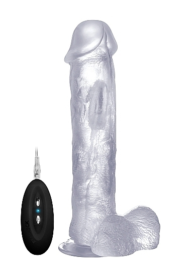 Vibrating Realistic Cock - 11 Inch - With Scrotum - Transparent