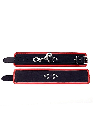 Leather Ankle Cuffs - Black and Red